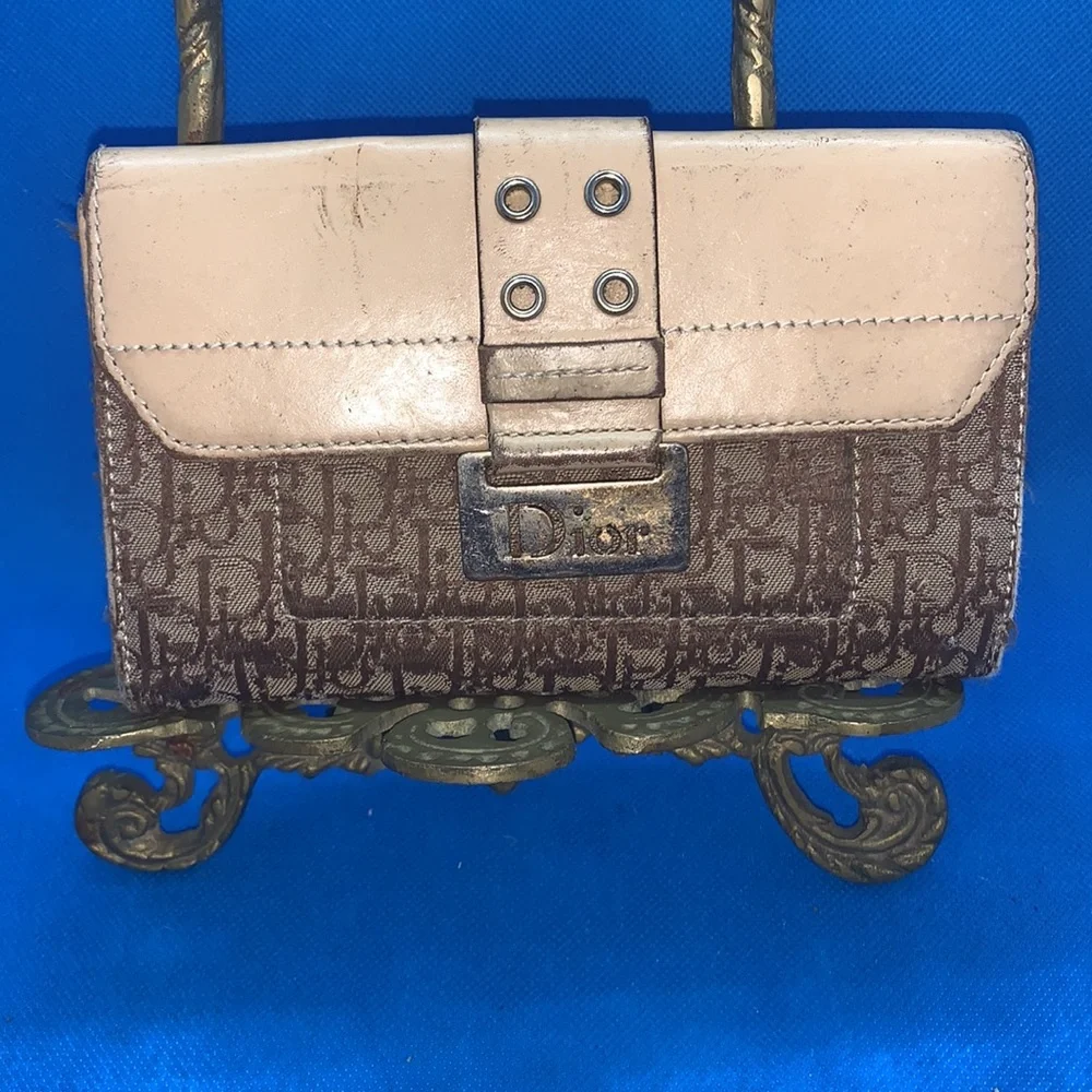 DIOR Trotter Logo Print Canvas‎ Brown w Gold Accent Dior vintage wallet serial #